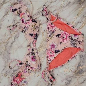 2pcs flowy sleeve top bikini